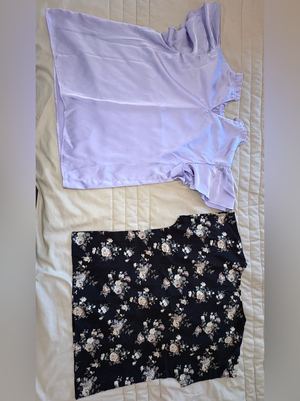Lavender Short Sleeve Blouse & Black Floral Top Set - Picture 2 of 7